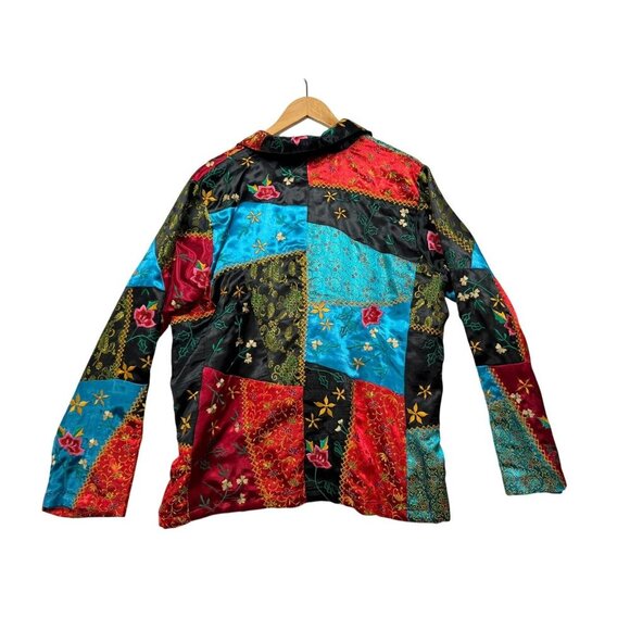 Coldwater Creek Satin Patchwork Jacket Asian Floral Art to Wear Top Womens L Vtg - Picture 2 of 6
